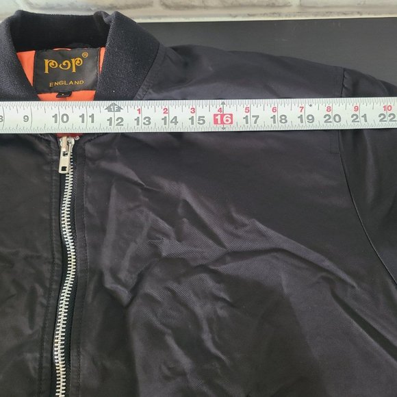 Vintage Pop England Black Bomber Jacket Mens Large Orange Lining - Picture 8 of 11